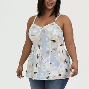 Torrid Light Blue Floral Stretch Woven Fit & Flare Cami Size 1